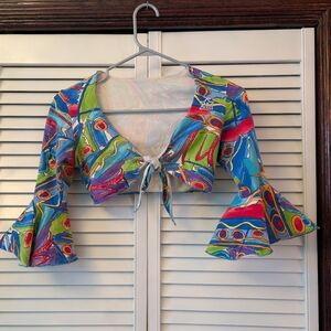 Colorful Cropped Tie-Front Top